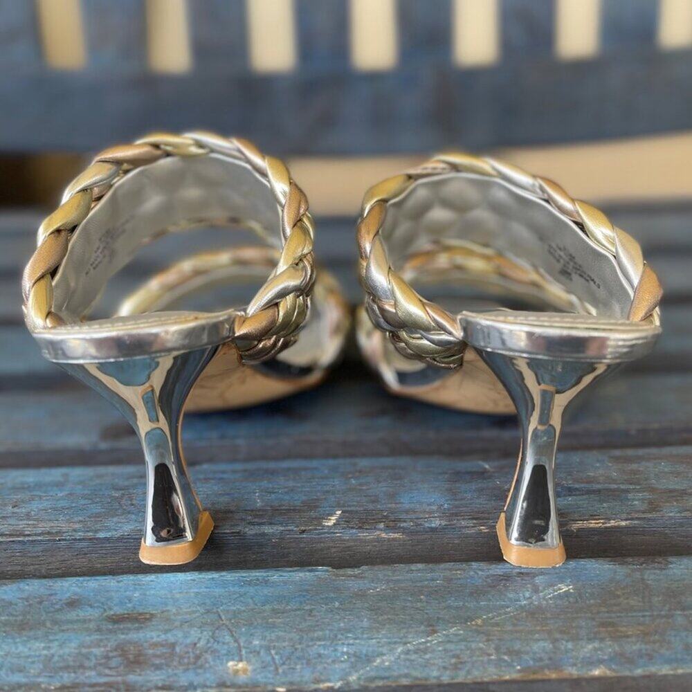 Marc Fisher Women Silver Metallic Braided Kitten Heel Sandals 9.5M - Picture 4 of 10